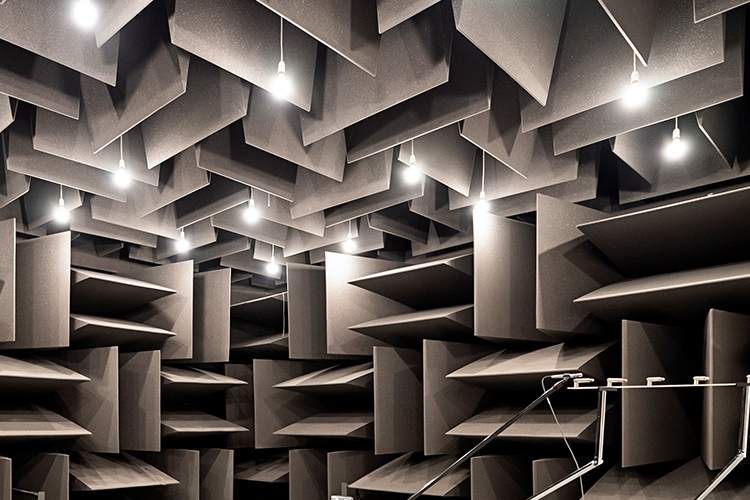 fully anechoic chamber with grey wedges and led lighting