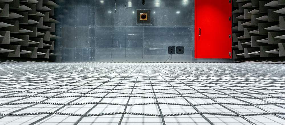 Acoustic wedges beneath the raised wire floor in an Anechoic Chamber