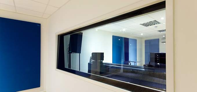Acoustic window construction installed in recording studio