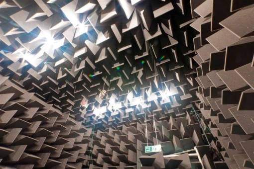 fully anechoic chamber with grey wedges and led lighting