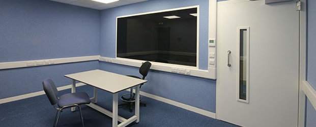 soundproof room for interview with table and chairs