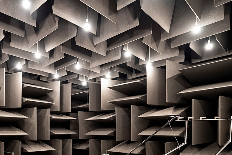 fully anechoic chamber with grey wedges and led lighting