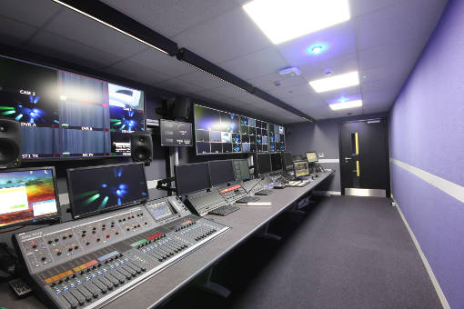 room with control panels for TV and sound production